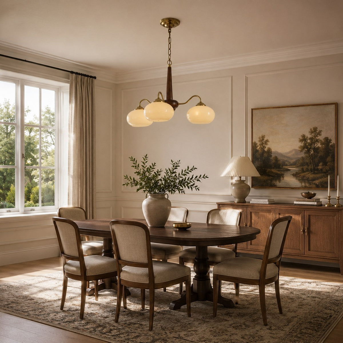 Modern Chandelier Light with Adjustable Hanging Chain Glass and Brass 3 4 6 Heads for Dining Room