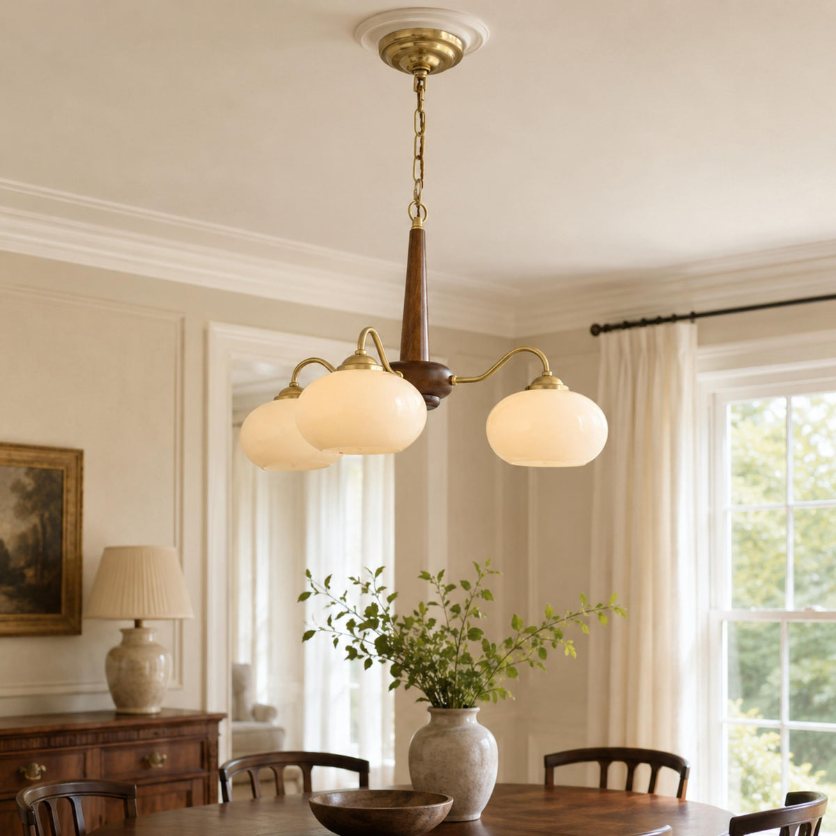 Modern Chandelier Light with Adjustable Hanging Chain Glass and Brass 3 4 6 Heads for Dining Room