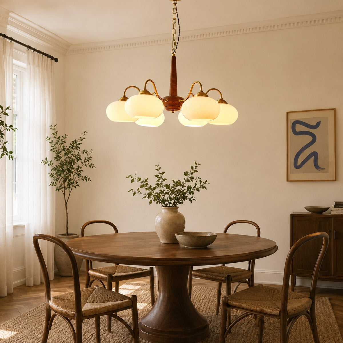 Modern Chandelier Light with Adjustable Hanging Chain Glass and Brass 3 4 6 Heads for Dining Room