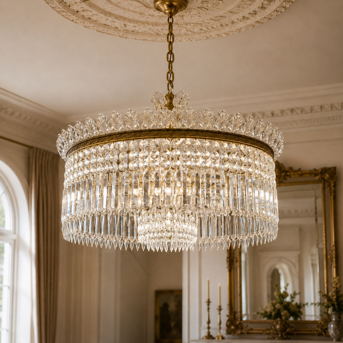 Modern Chandelier Adjustable Height Hanging Light Metal Frame with Glass Shade LED 24 Inch