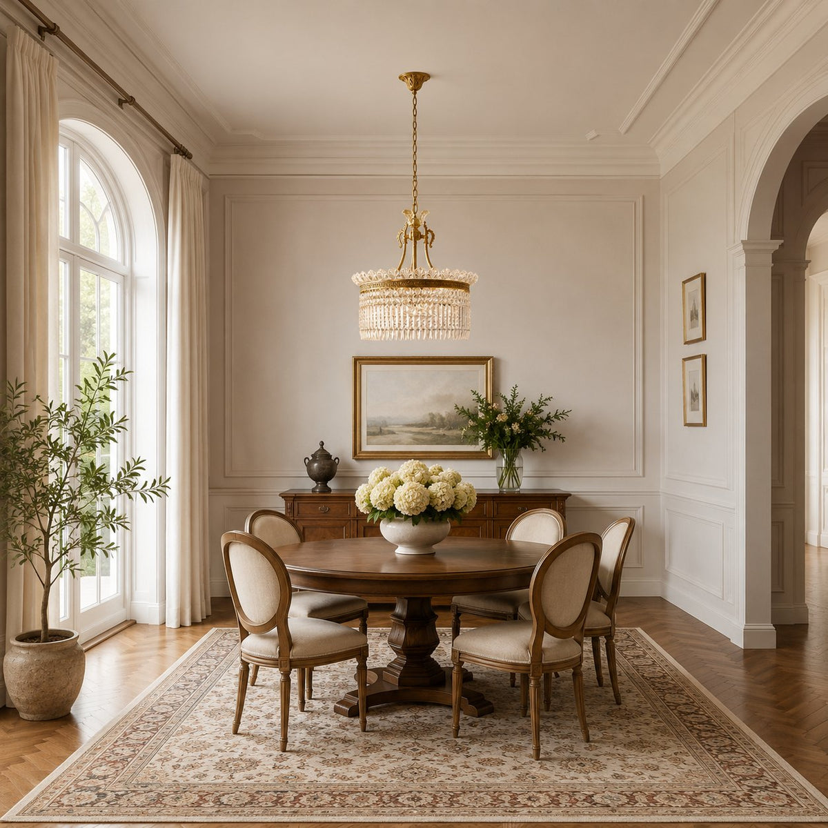 Modern Chandelier Adjustable Height Hanging Light Metal Frame with Glass Shade LED 24 Inch
