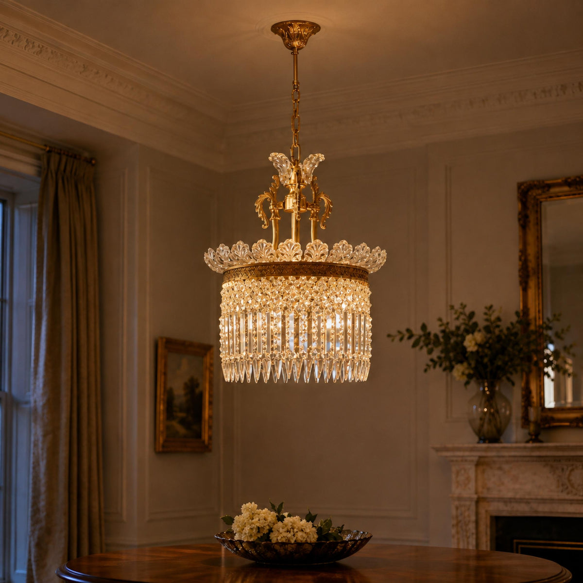 Modern Chandelier Adjustable Height Hanging Light Metal Frame with Glass Shade LED 24 Inch