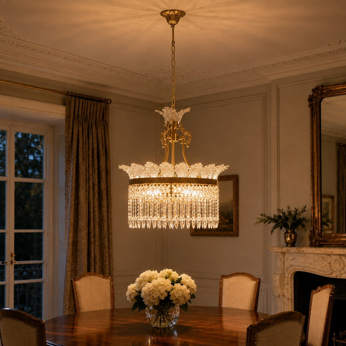 Modern Chandelier Adjustable Height Hanging Light Metal Frame with Glass Shade LED 24 Inch