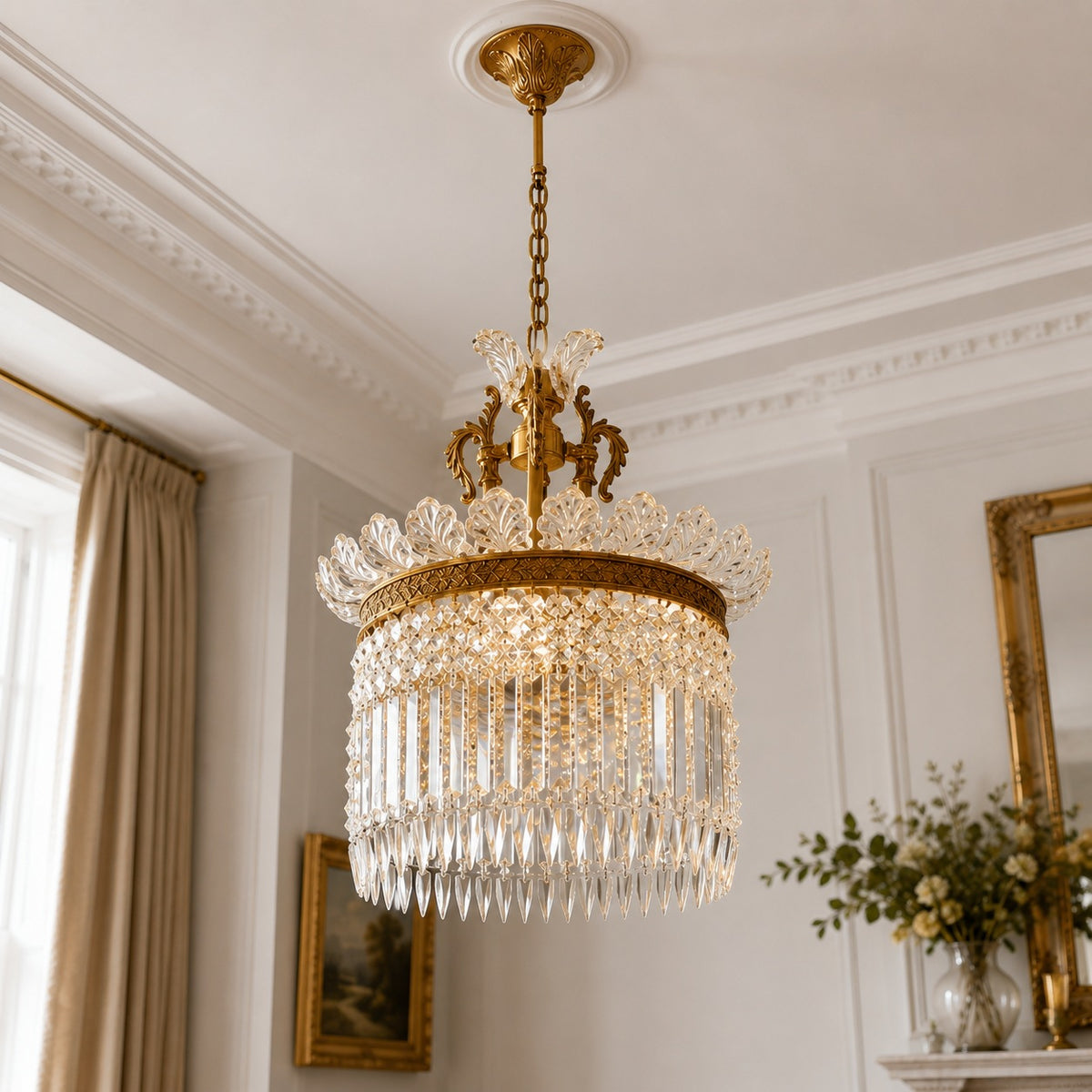 Modern Chandelier Adjustable Height Hanging Light Metal Frame with Glass Shade LED 24 Inch