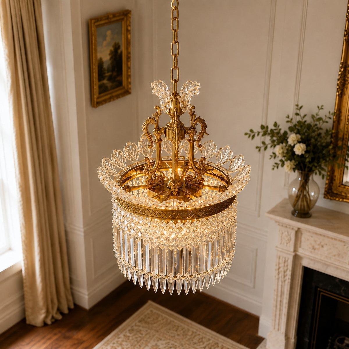 Modern Chandelier Adjustable Height Hanging Light Metal Frame with Glass Shade LED 24 Inch