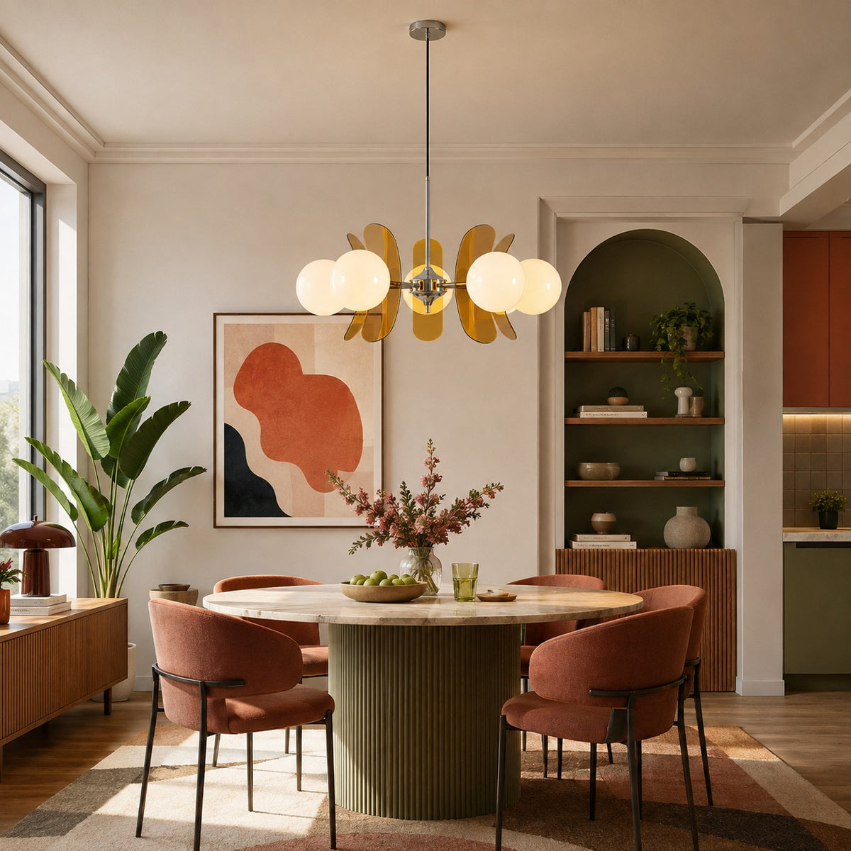 Modern Chandelier Hanging Light Metal Multi-Color LED Fixture for Dining Room