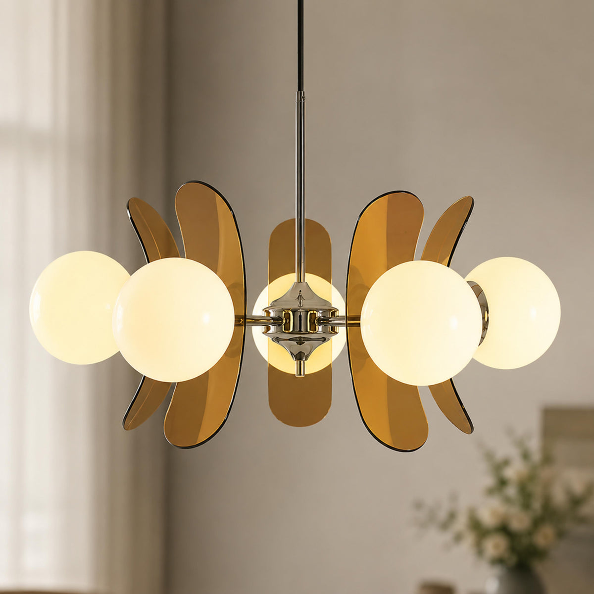 Modern Chandelier Hanging Light Metal Multi-Color LED Fixture for Dining Room