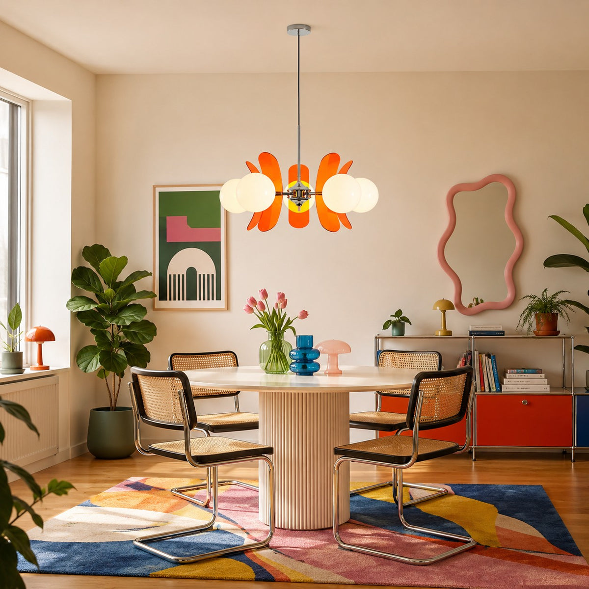 Modern Chandelier Hanging Light Metal Multi-Color LED Fixture for Dining Room