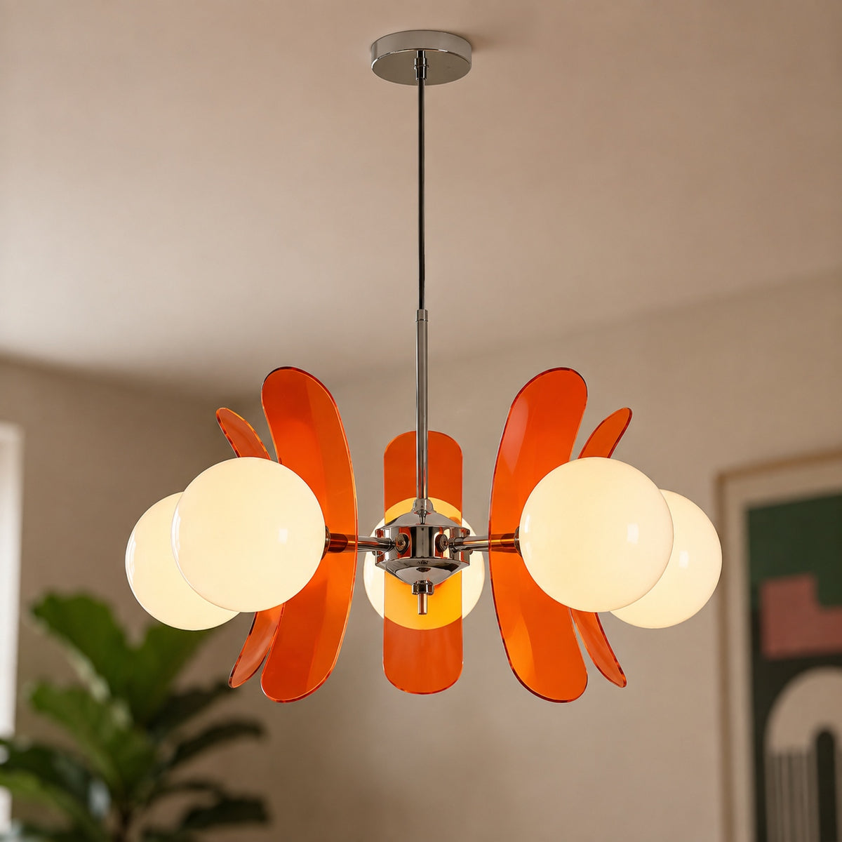 Modern Chandelier Hanging Light Metal Multi-Color LED Fixture for Dining Room