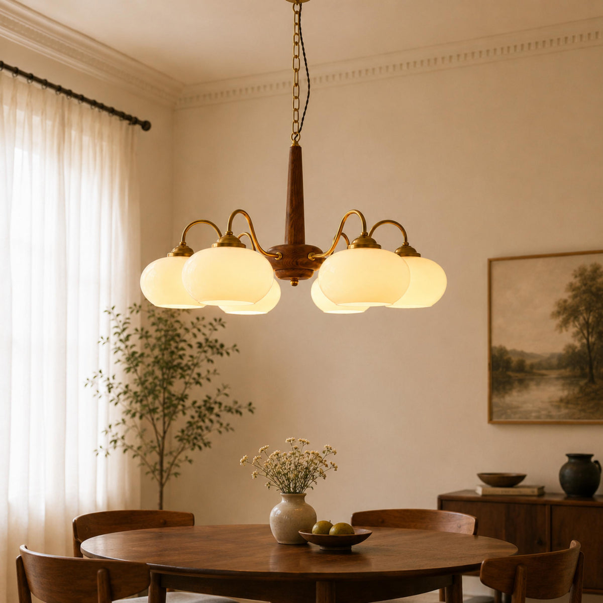 Modern Chandelier Light with Adjustable Hanging Chain Glass and Brass 3 4 6 Heads for Dining Room