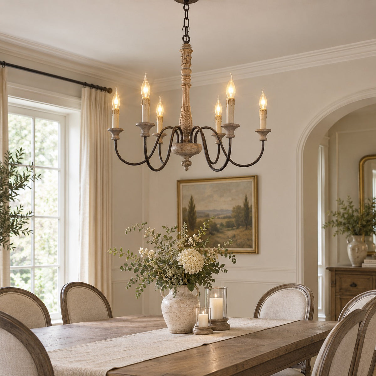 Modern Chandelier Light Hanging Fixture Metal Frame with Adjustable Height Glass Shades 5 Light