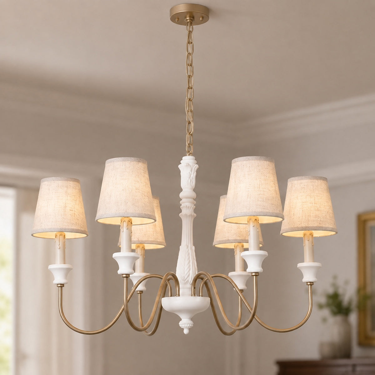 Modern Chandelier Light Hanging Fixture Metal Frame with Adjustable Height Glass Shades 5 Light