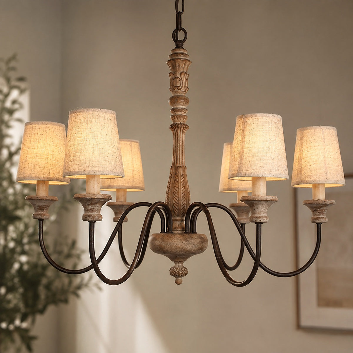 Modern Chandelier Light Hanging Fixture Metal Frame with Adjustable Height Glass Shades 5 Light