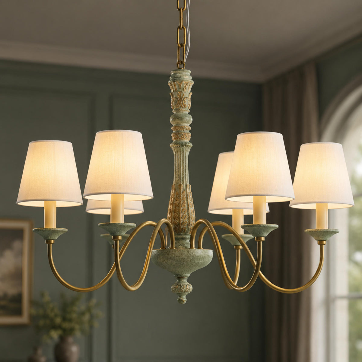 Modern Chandelier Light Hanging Fixture Metal Frame with Adjustable Height Glass Shades 5 Light