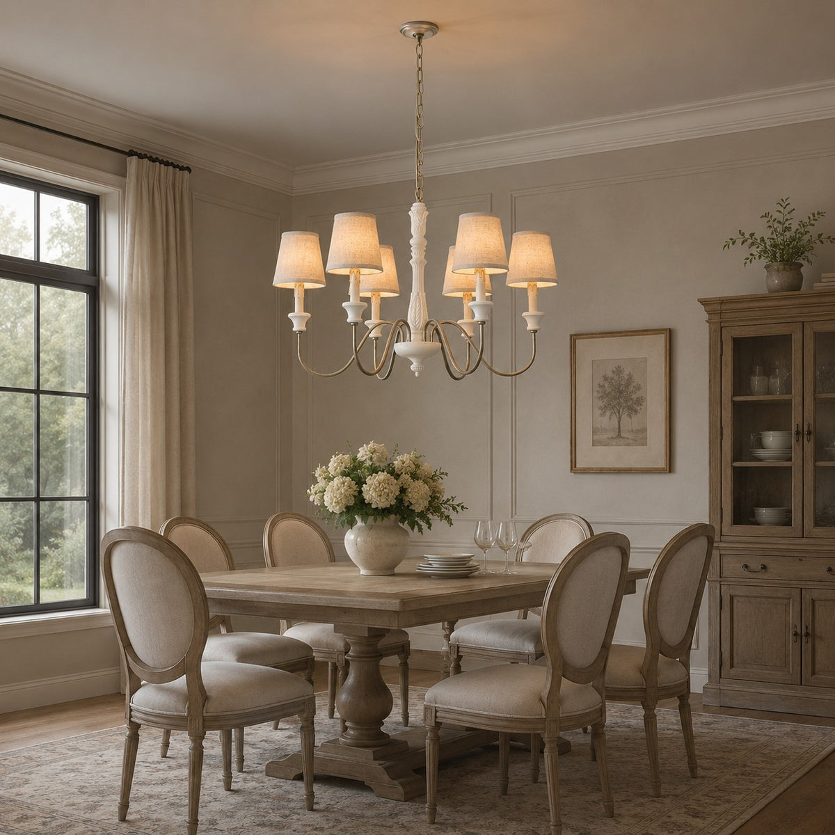 Modern Chandelier Light Hanging Fixture Metal Frame with Adjustable Height Glass Shades 5 Light