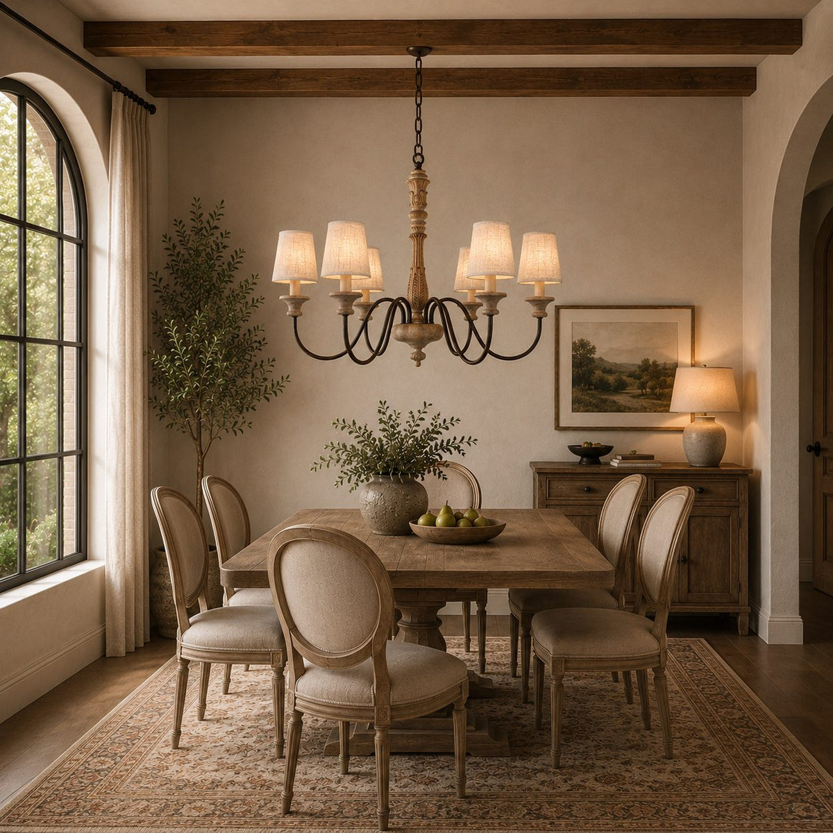 Modern Chandelier Light Hanging Fixture Metal Frame with Adjustable Height Glass Shades 5 Light
