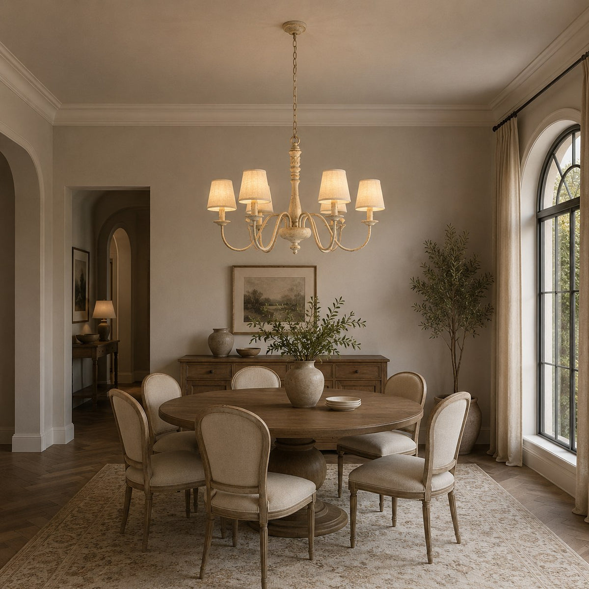 Modern Chandelier Light Hanging Fixture Metal Frame with Adjustable Height Glass Shades 5 Light