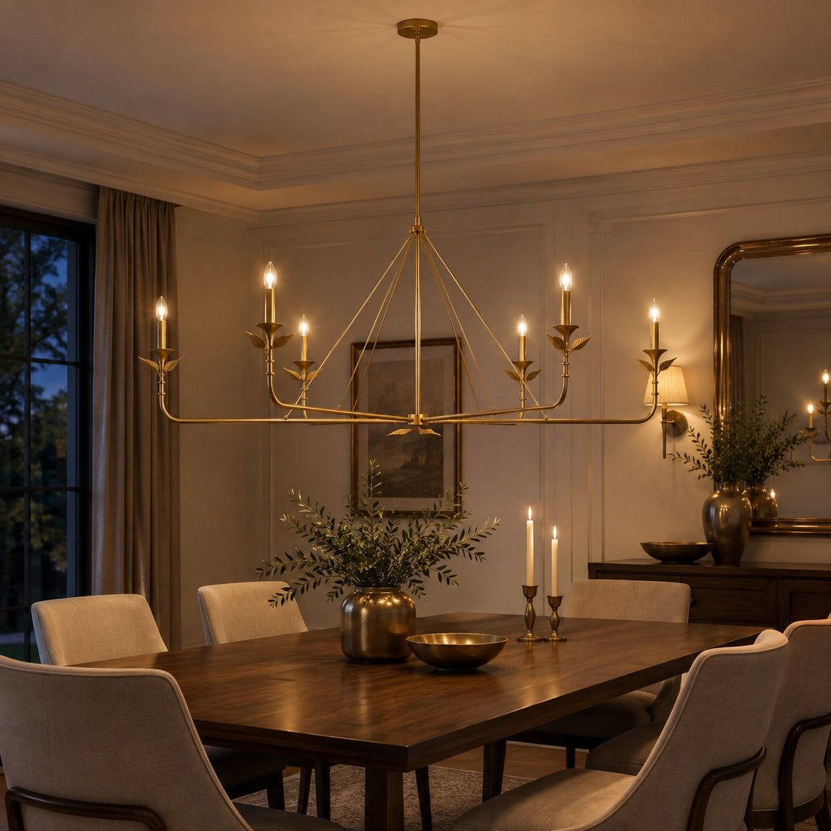 Modern Chandelier Light Hanging Fixture Metal Antique Brass LED Adjustable Height