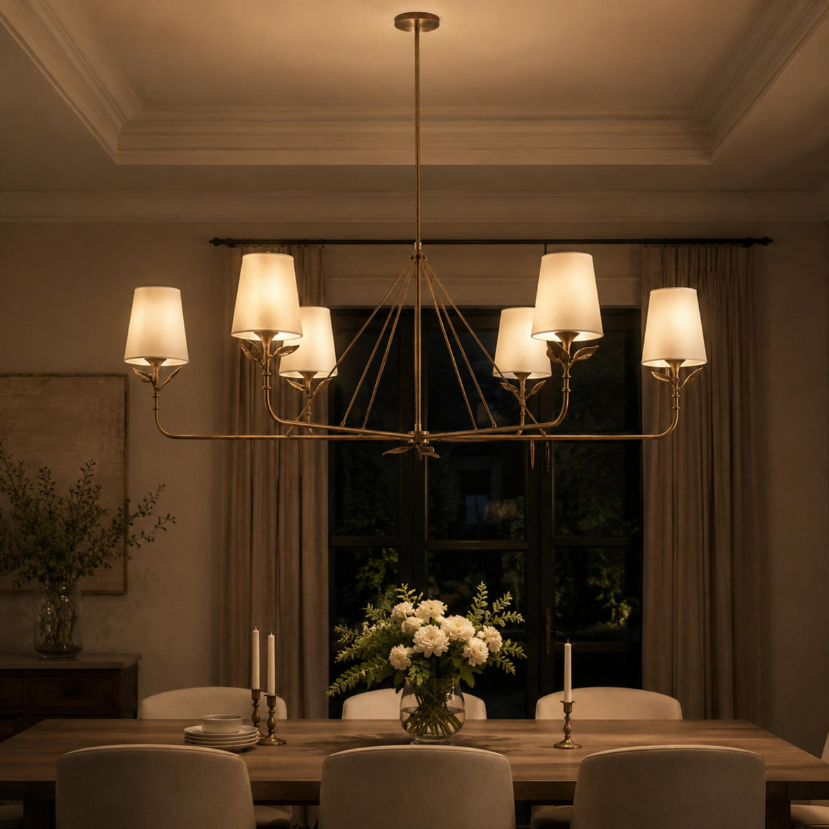 Modern Chandelier Light Hanging Fixture Metal Antique Brass LED Adjustable Height