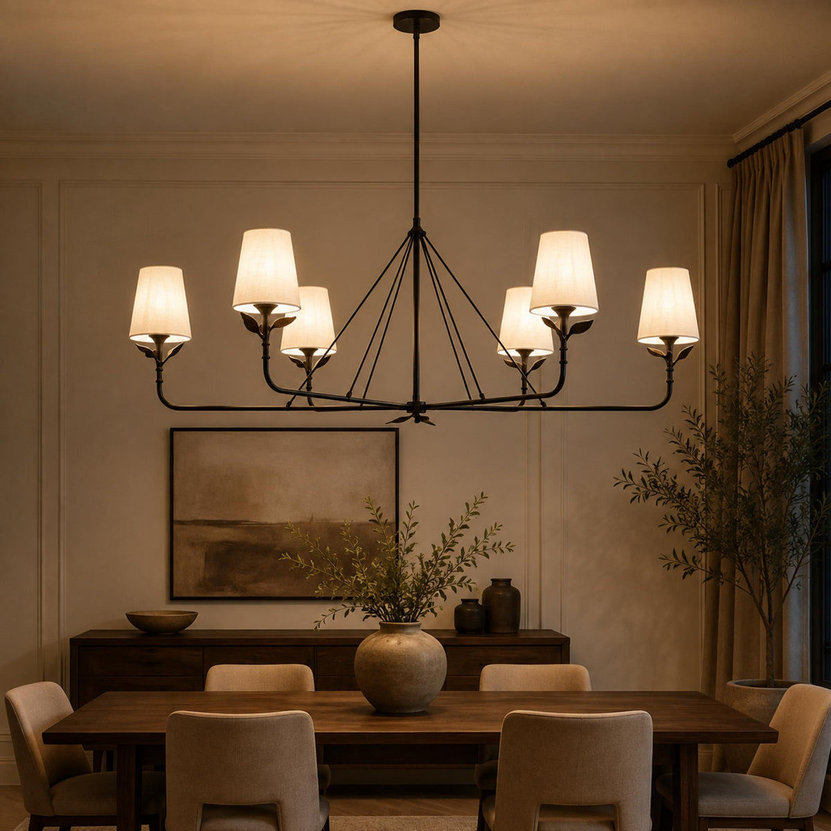 Modern Chandelier Light Hanging Fixture Metal Antique Brass LED Adjustable Height