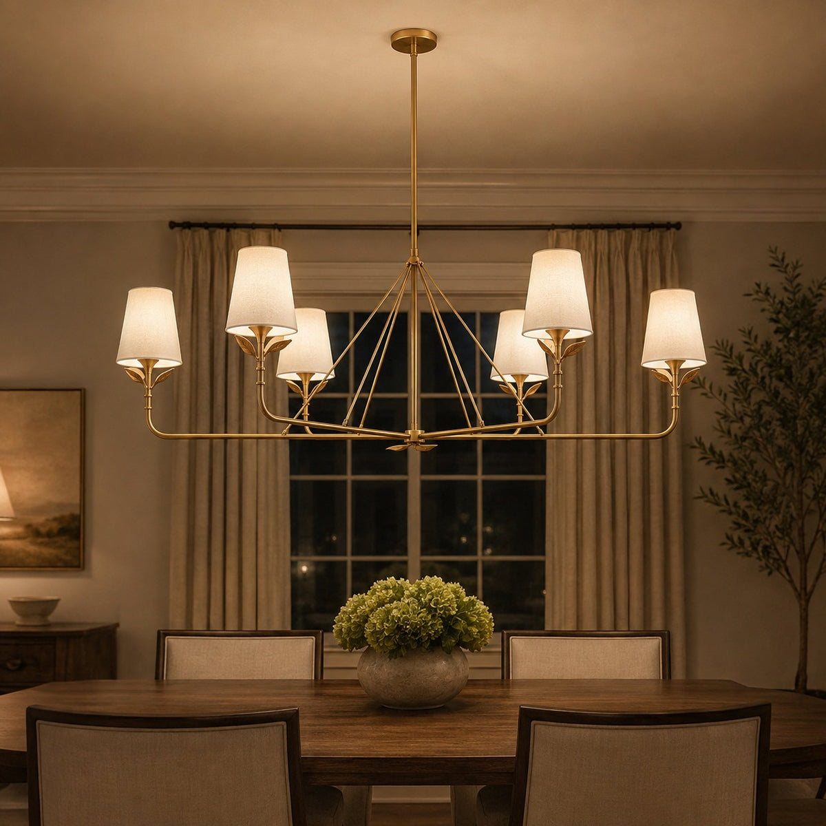 Modern Chandelier Light Hanging Fixture Metal Antique Brass LED Adjustable Height