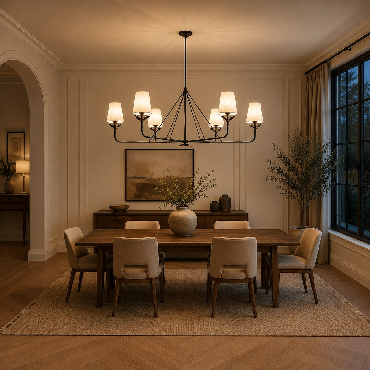 Modern Chandelier Light Hanging Fixture Metal Antique Brass LED Adjustable Height