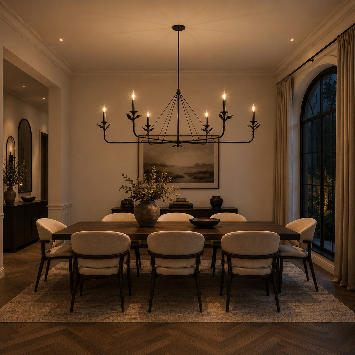 Modern Chandelier Light Hanging Fixture Metal Antique Brass LED Adjustable Height