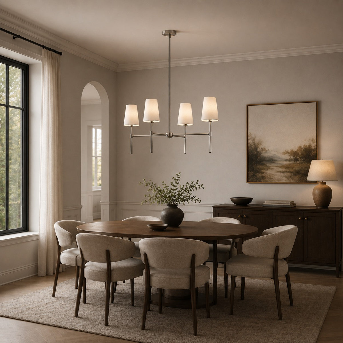 Modern Chandelier Light Flush Mount Metal Glass Adjustable LED 5 Light Fixture