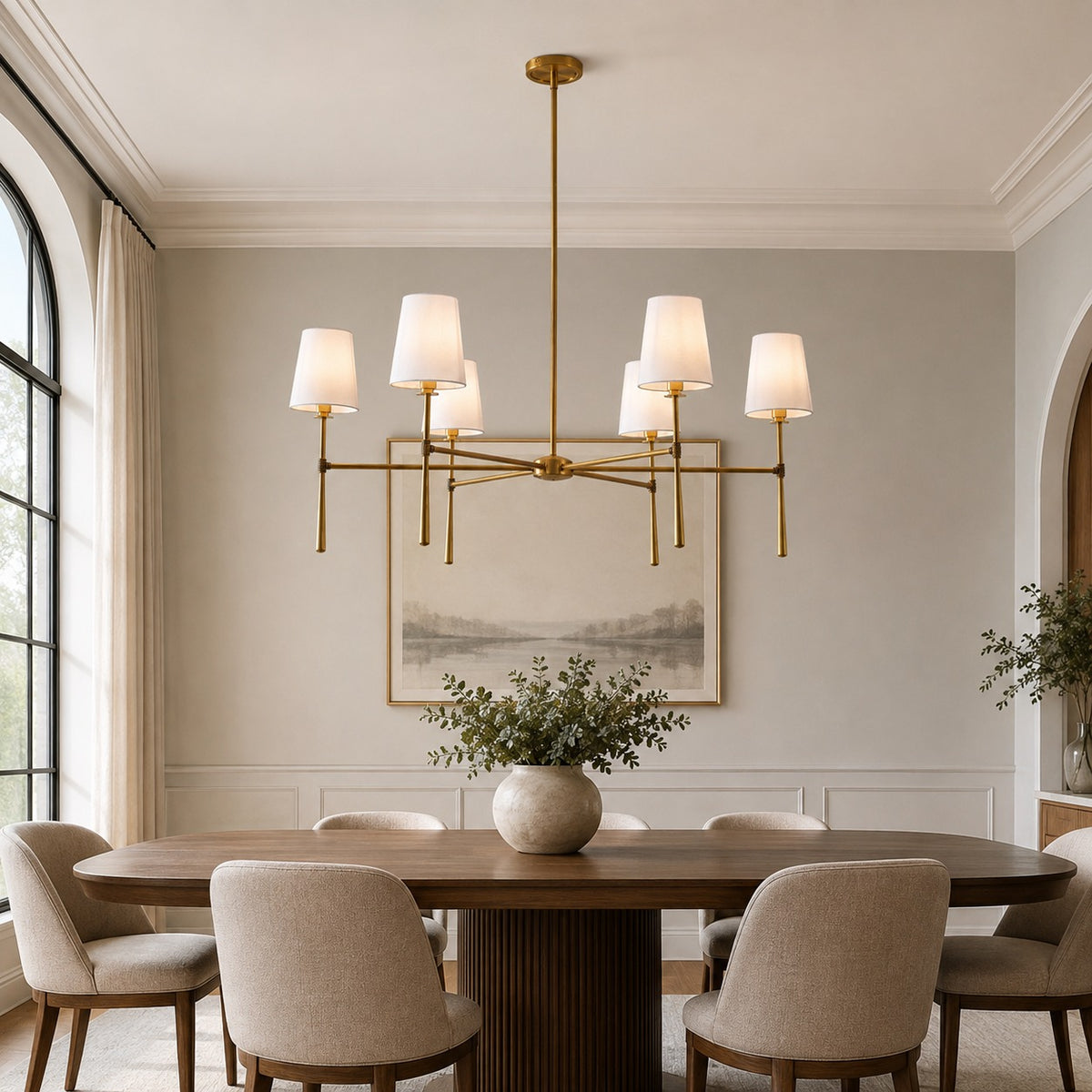 Modern Chandelier Light Flush Mount Metal Glass Adjustable LED 5 Light Fixture