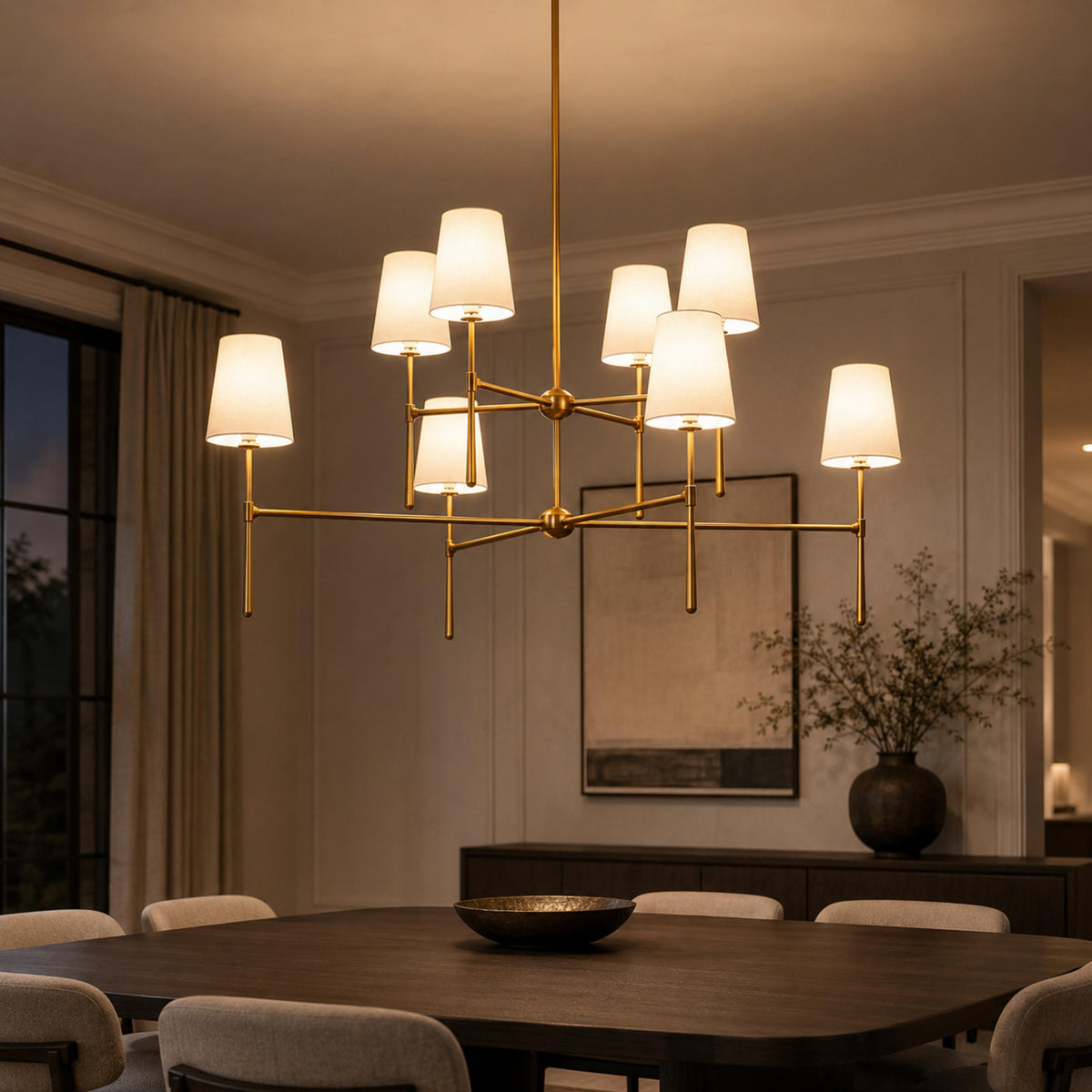 Modern Chandelier Light Flush Mount Metal Glass Adjustable LED 5 Light Fixture