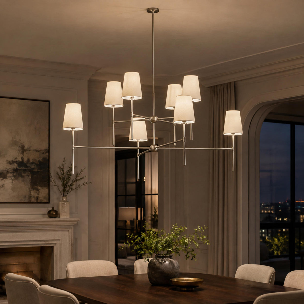 Modern Chandelier Light Flush Mount Metal Glass Adjustable LED 5 Light Fixture