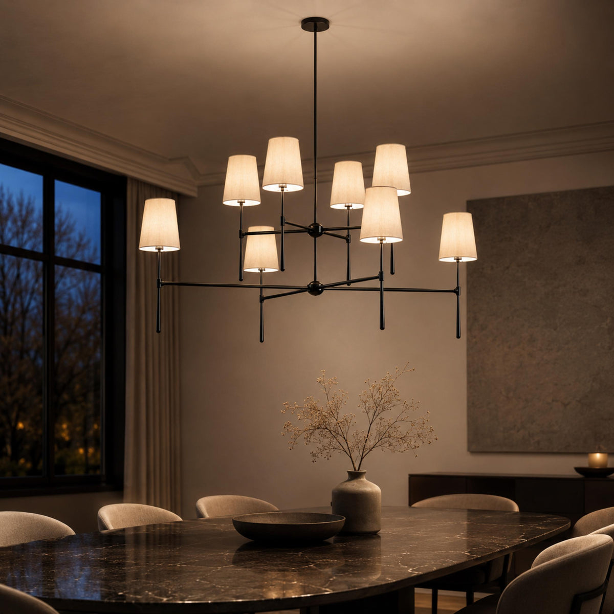 Modern Chandelier Light Flush Mount Metal Glass Adjustable LED 5 Light Fixture