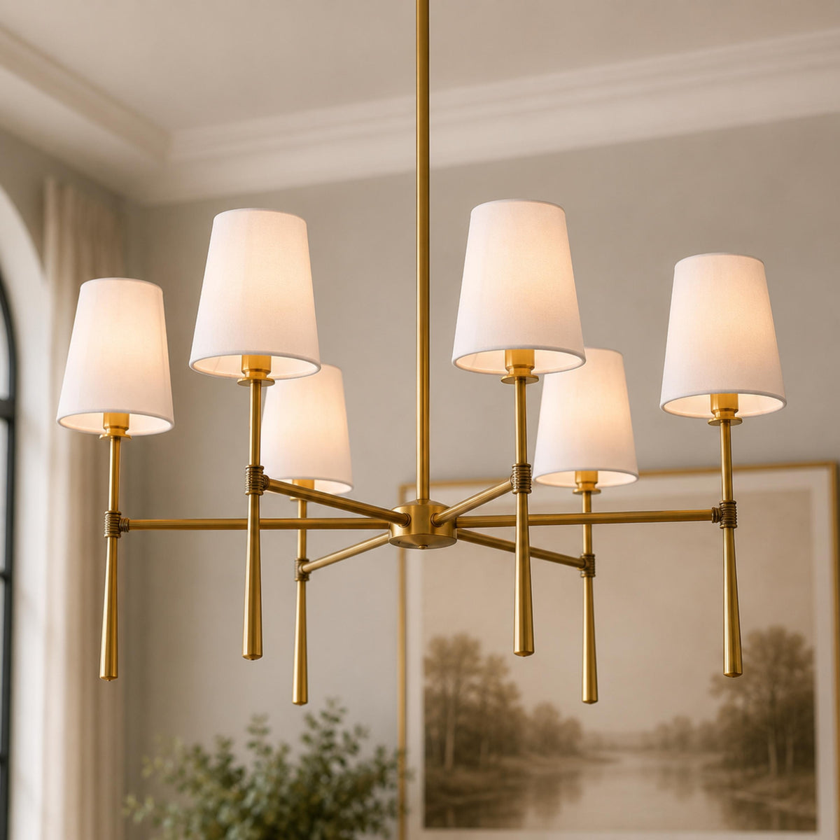Modern Chandelier Light Flush Mount Metal Glass Adjustable LED 5 Light Fixture