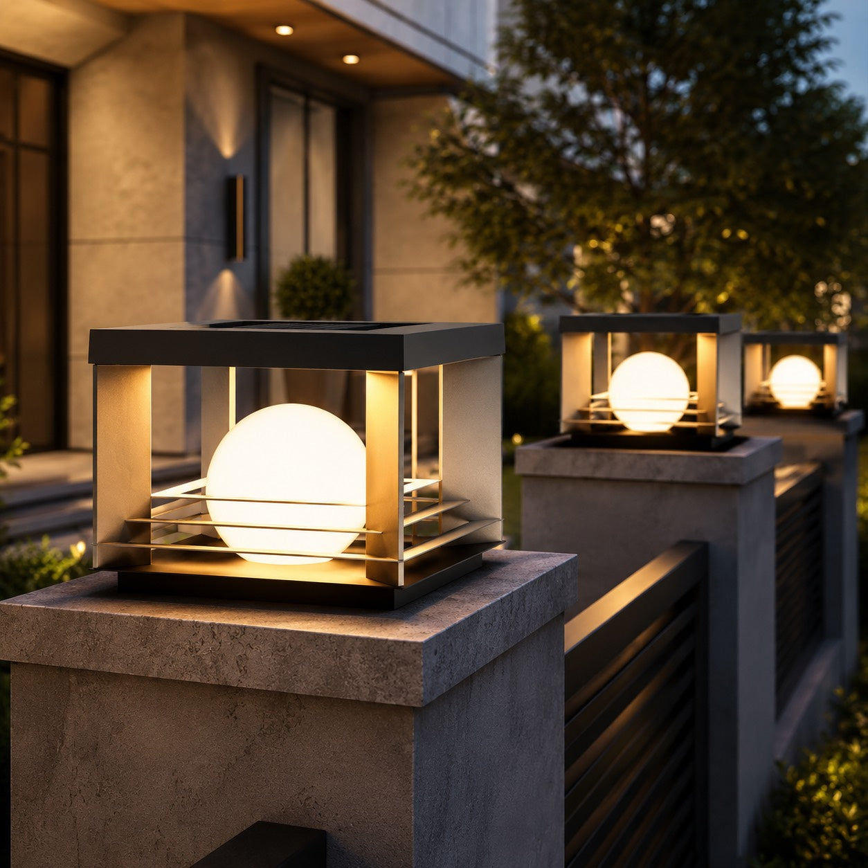 Solar Outdoor Pillar Light Waterproof 25CM Adjustable Brightness E27 LED for Garden Pathway