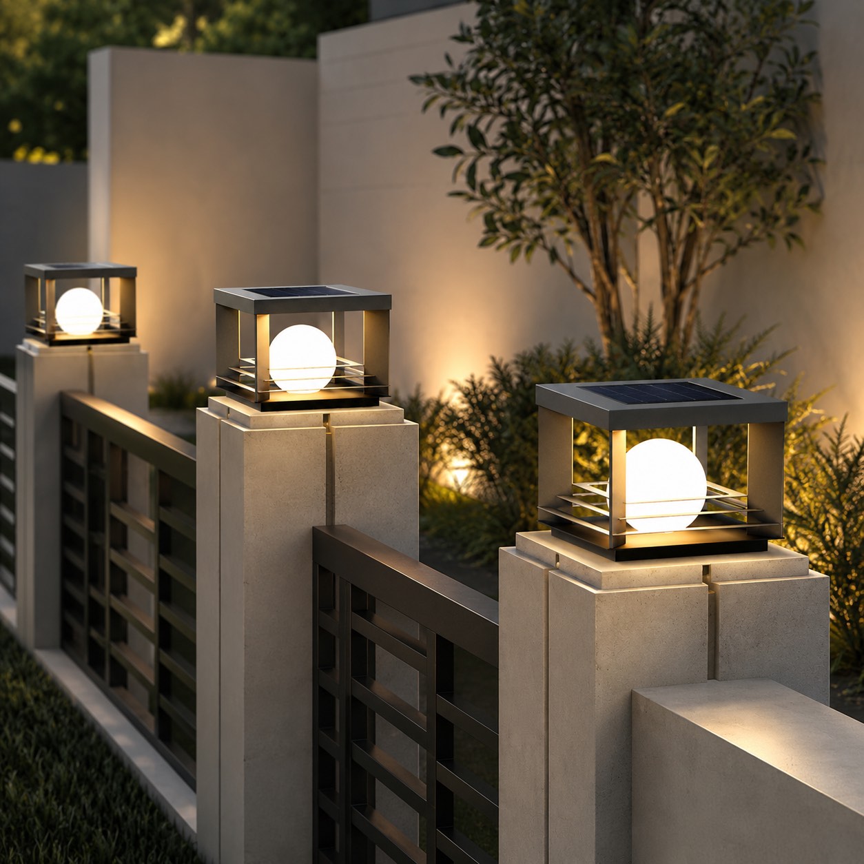 Solar Outdoor Pillar Light Waterproof 25CM Adjustable Brightness E27 LED for Garden Pathway