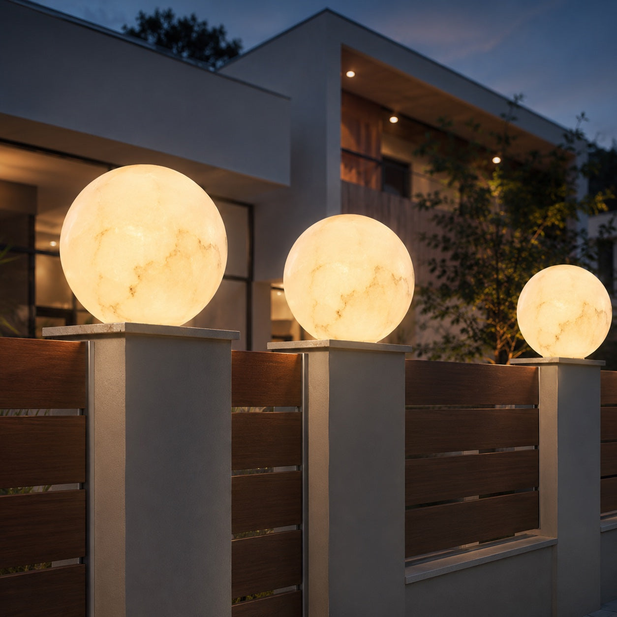 Minimalist Outdoor Pillar Light Wall Mounted Faux Marble Adjustable Tri-Color LED Waterproof