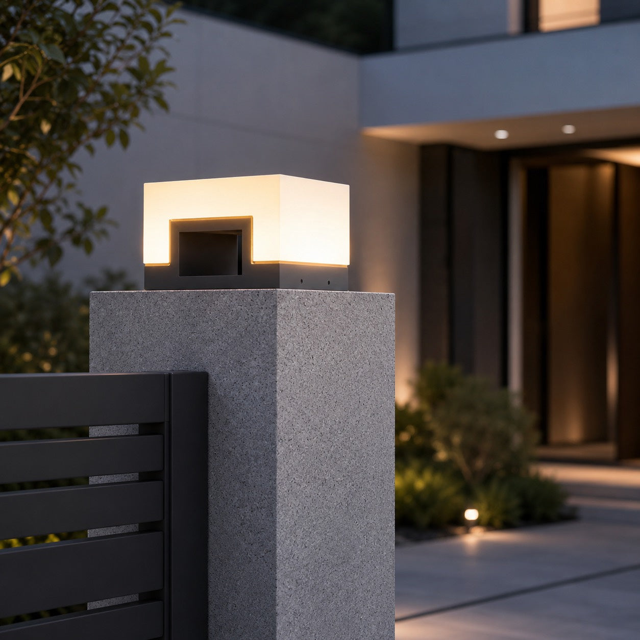 Modern Square Outdoor Pillar Light Stainless Steel LED Waterproof Solar Lights Garden