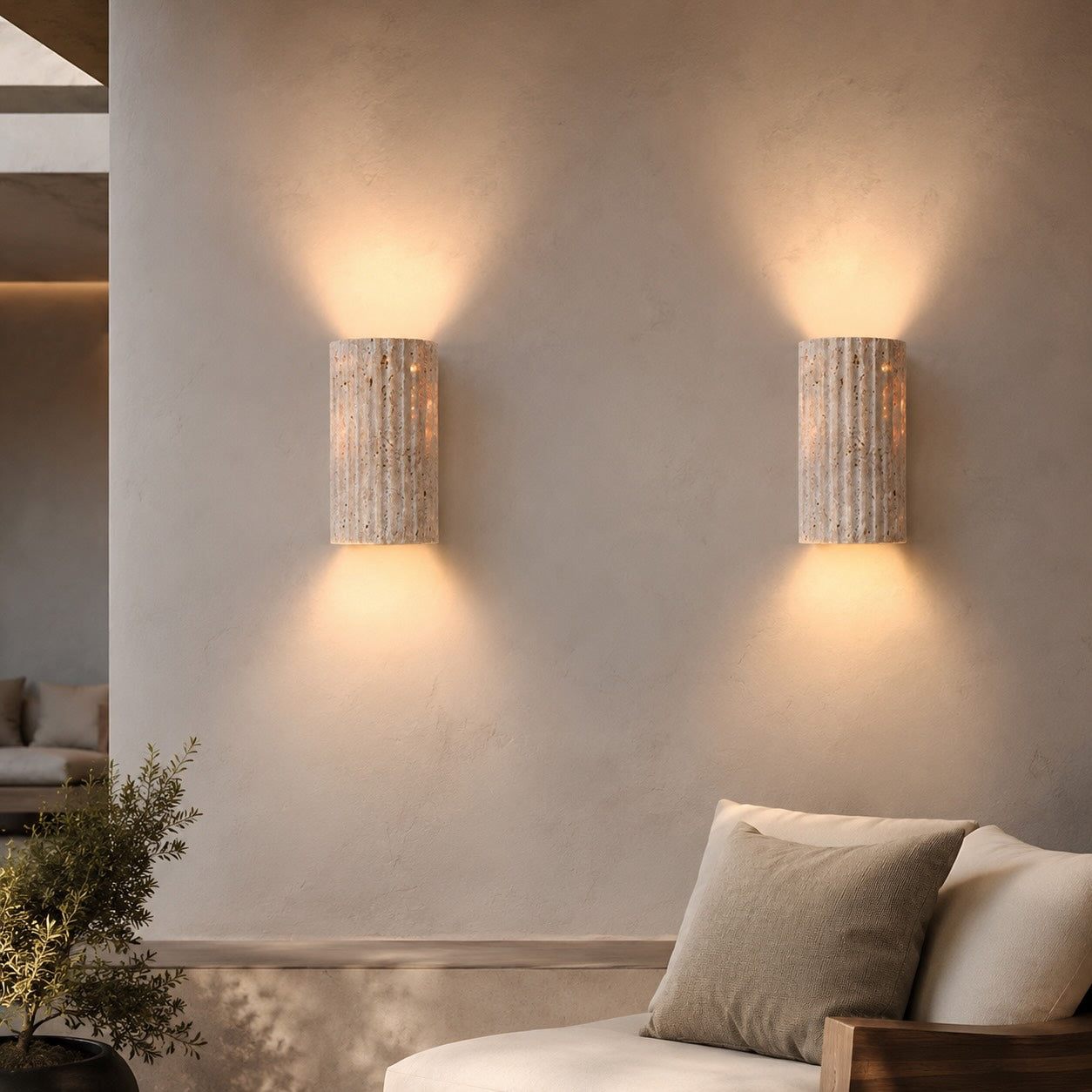 Rustic Minimalist Outdoor Wall Light Wall Mounted Natural Yellow Travertine Integrated LED