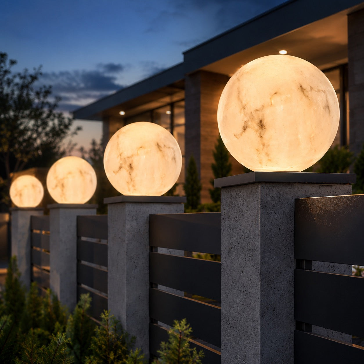Minimalist Outdoor Pillar Light Wall Mounted Faux Marble Adjustable Tri-Color LED Waterproof