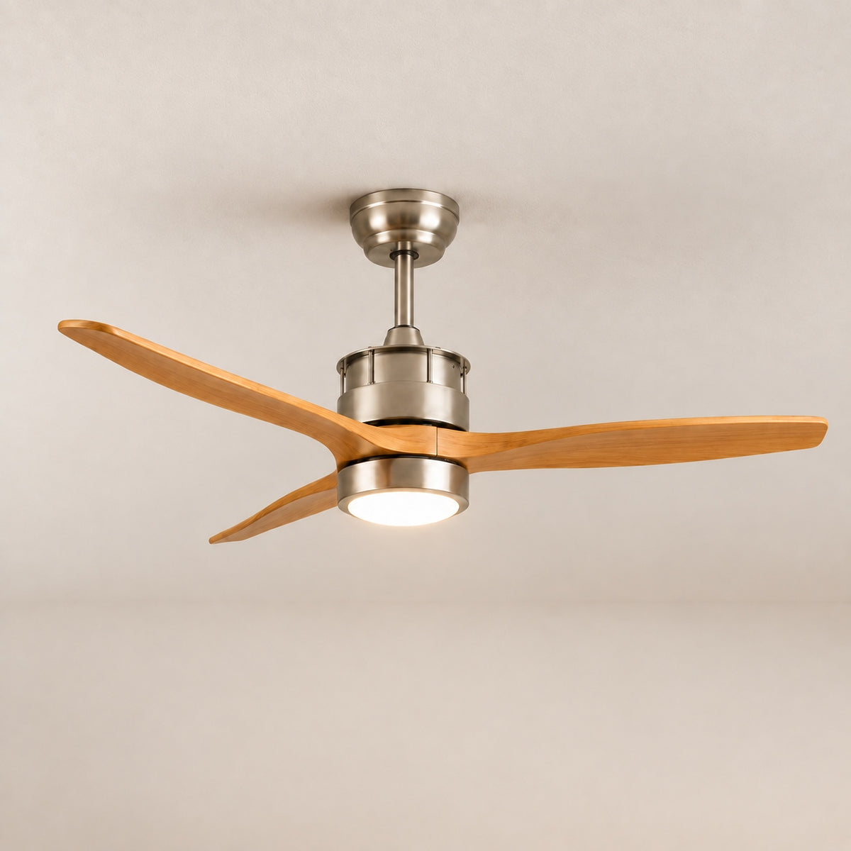 Modern Black Ceiling Fan with Light Flush Mount Iron Glass Wood Blades LED Adjustable Speed