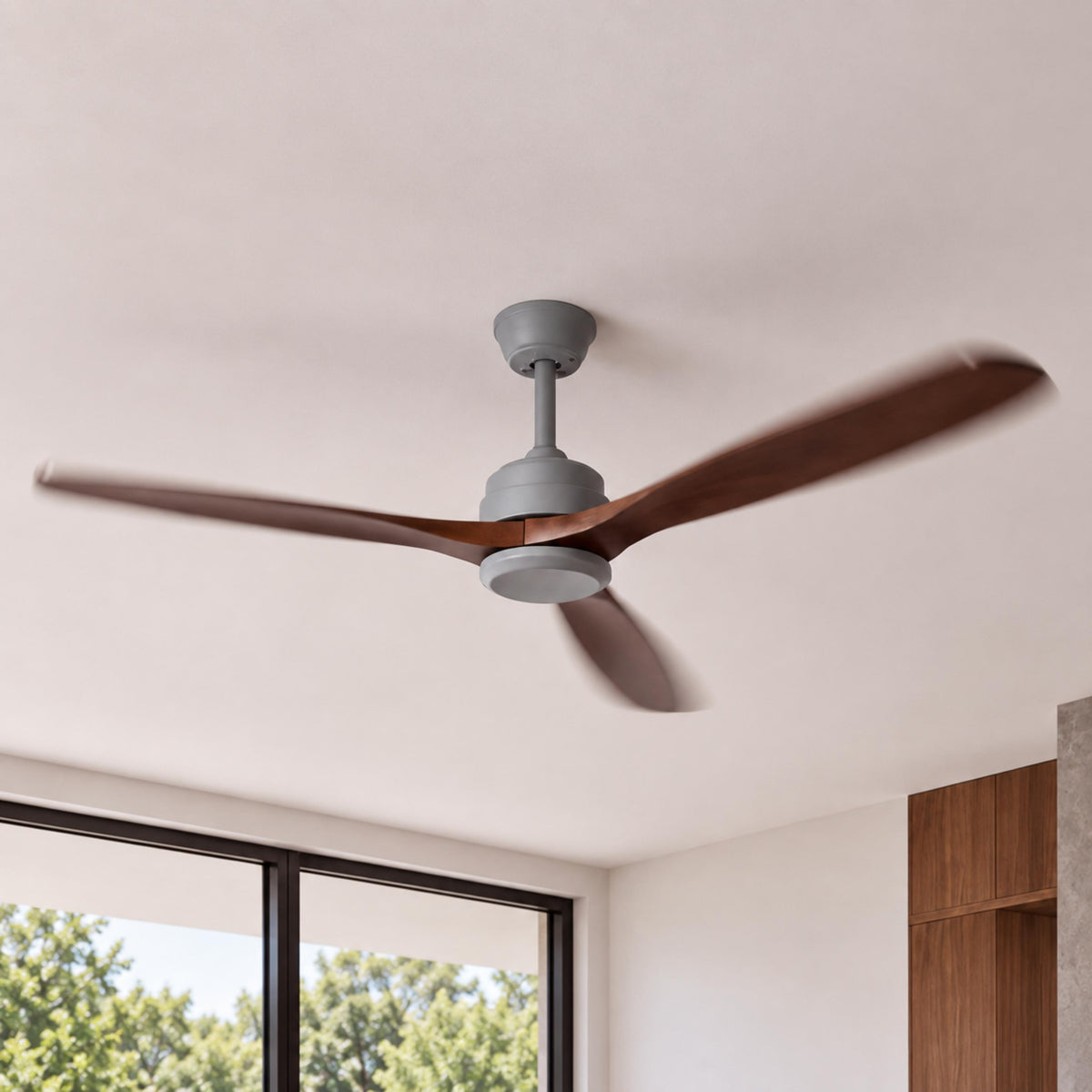 Modern Ceiling Fan 60 Inch Wood Blades Flush Mount Remote Control Energy Efficient Adjustable Speed
