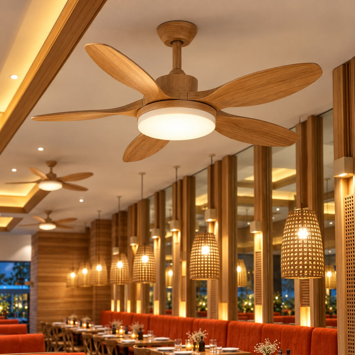 Modern Flush Mount Ceiling Fan with Lights 5-Blade Metal Adjustable LED Remote Control 48/52 Inch