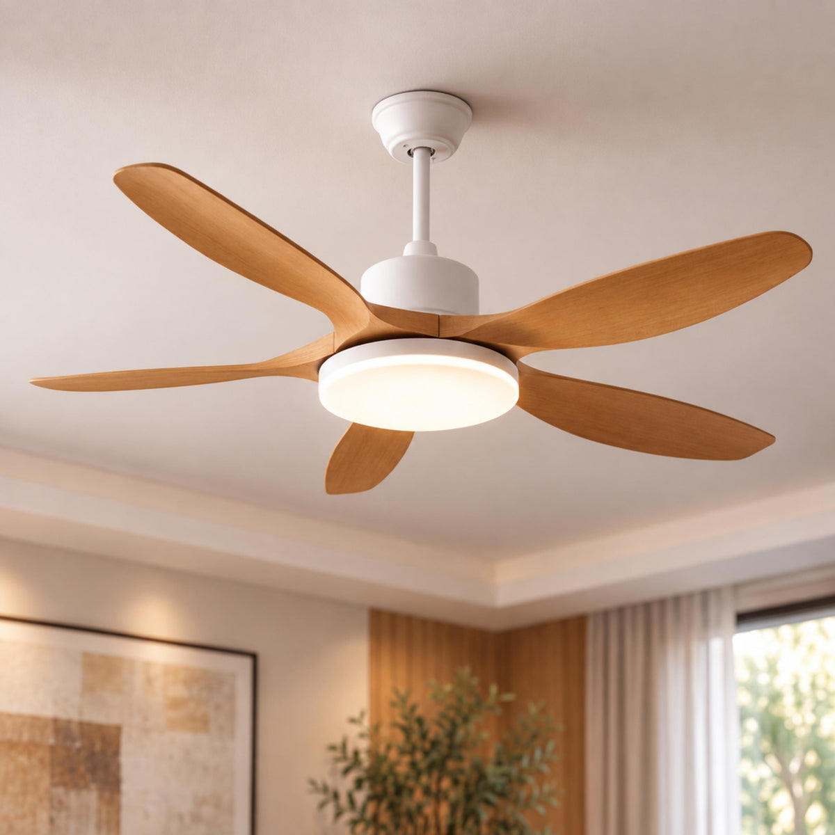 Modern Flush Mount Ceiling Fan with Lights 5-Blade Metal Adjustable LED Remote Control 48/52 Inch