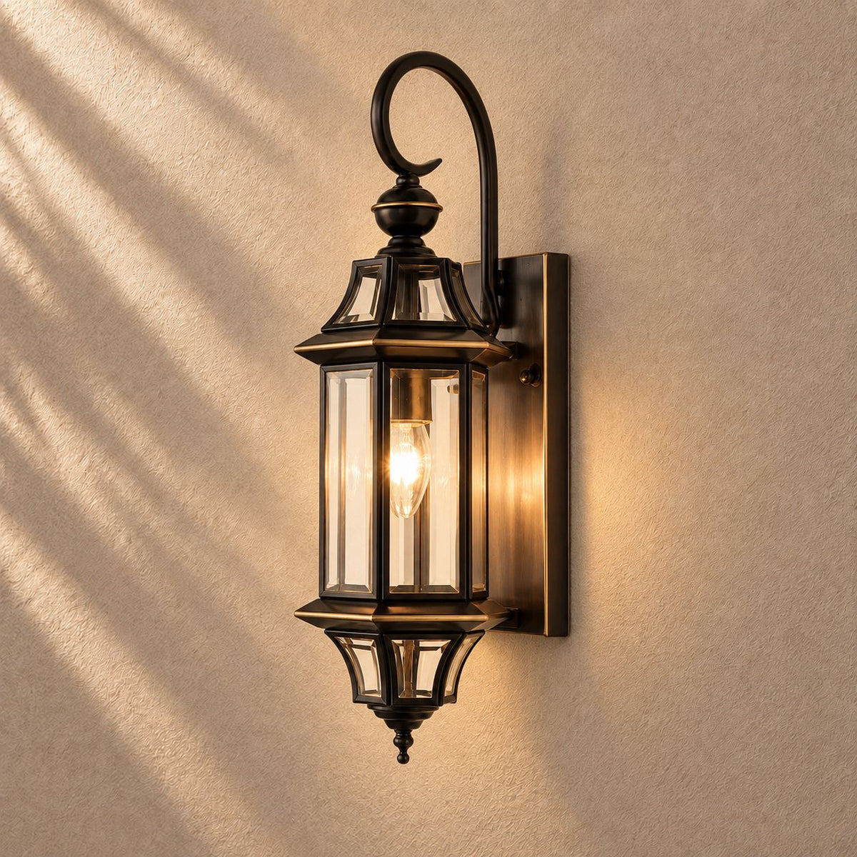Modern Outdoor Wall Light Adjustable Wall Mounted Black Brass Fixture with Clear Glass Shade IP65 Waterproof