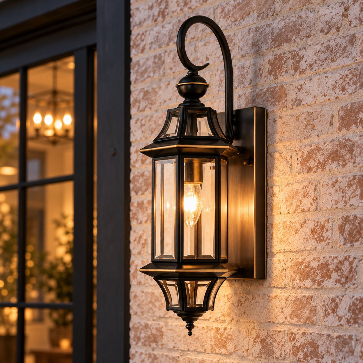 Modern Outdoor Wall Light Adjustable Wall Mounted Black Brass Fixture with Clear Glass Shade IP65 Waterproof