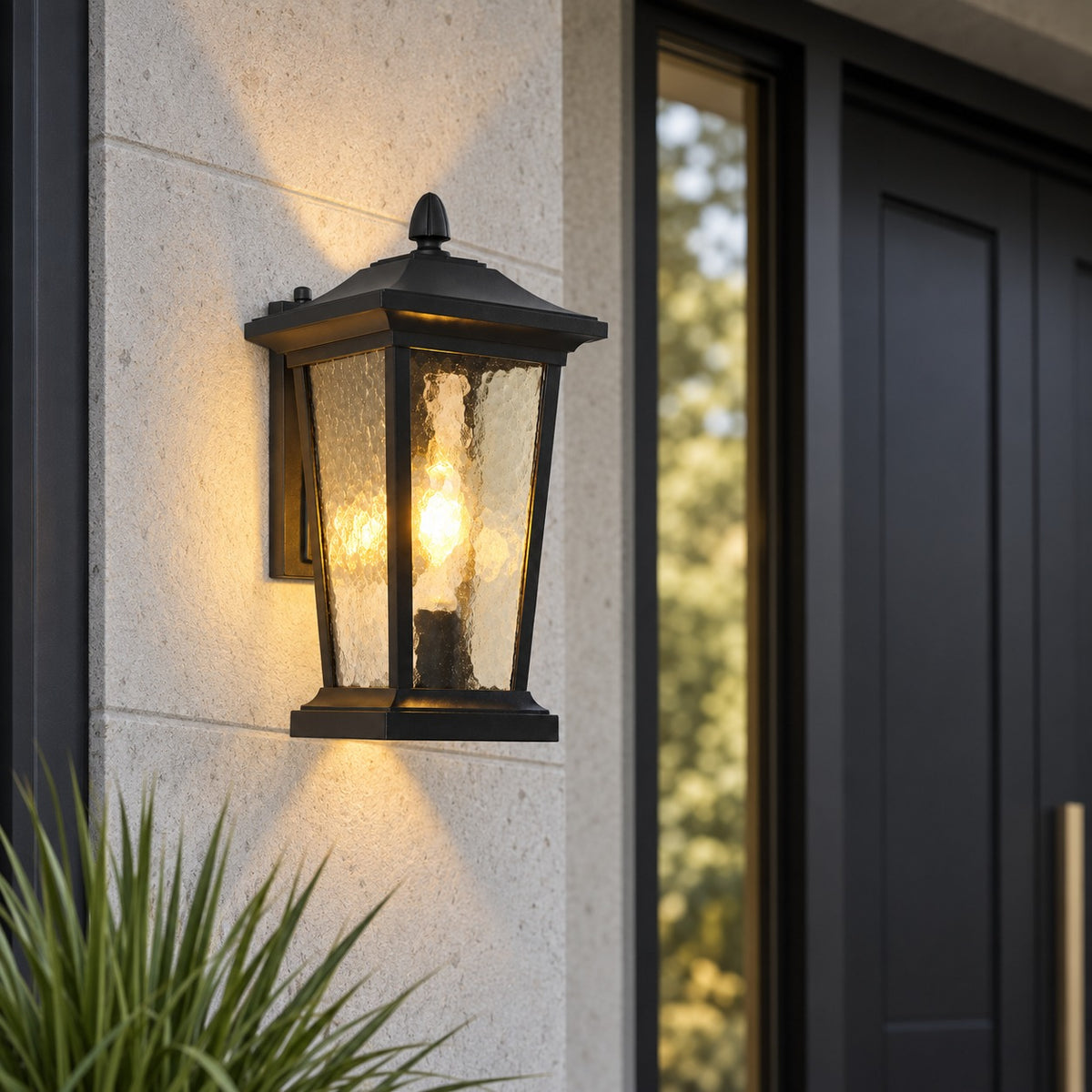 Industrial Outdoor Wall Light Black Aluminum Clear Glass LED Compatible IP65 Moisture Resistant