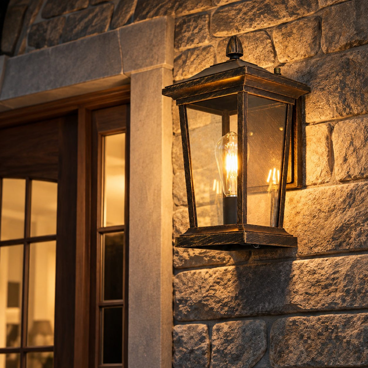 Industrial Outdoor Wall Light Black Aluminum Clear Glass LED Compatible IP65 Moisture Resistant