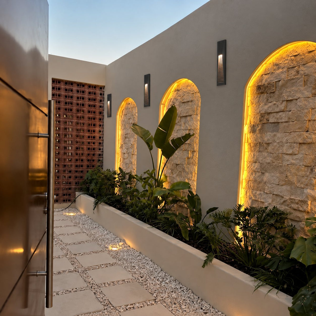 Modern Solar Outdoor Wall Light Wall Mounted Stainless Steel Acrylic LED Automatic