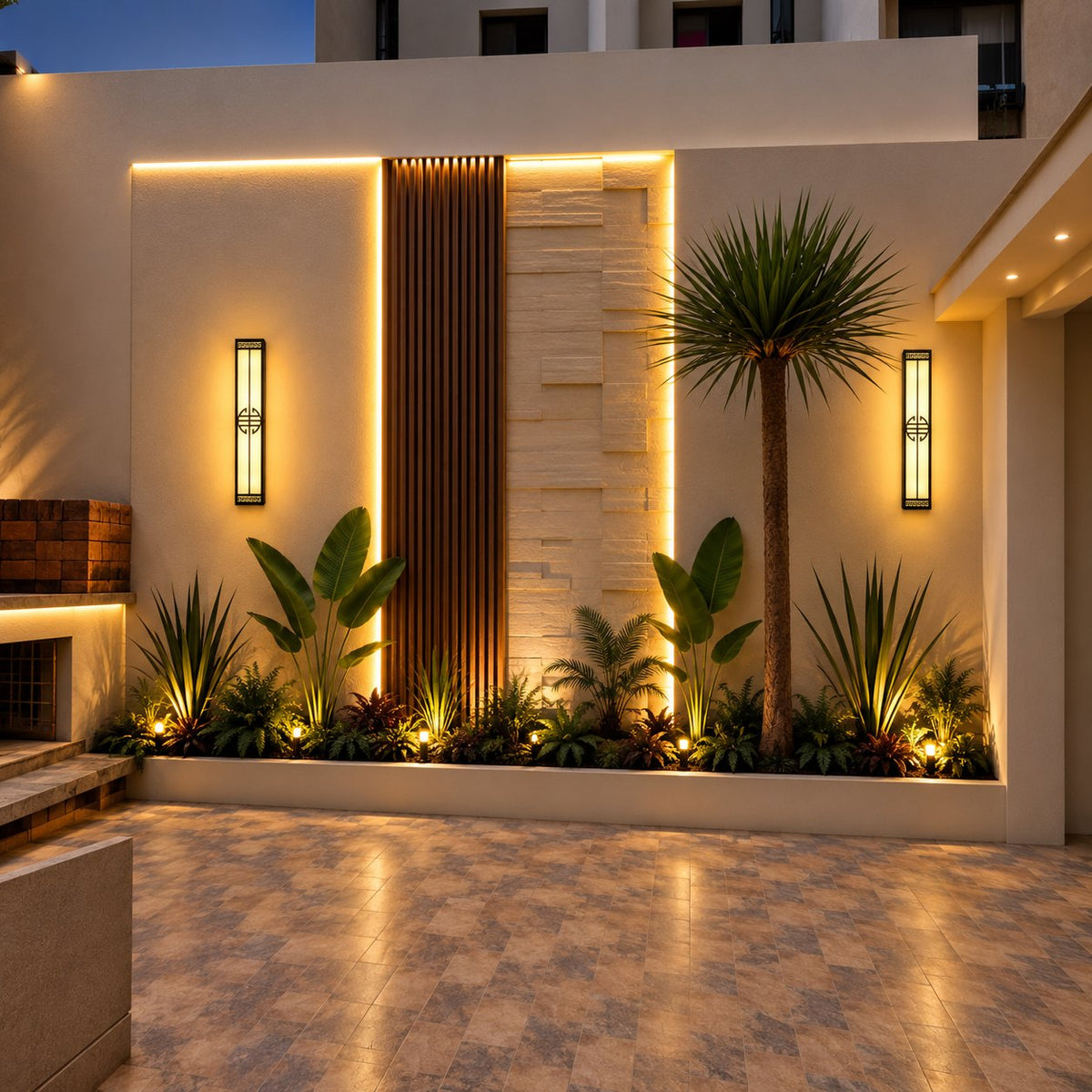 Modern Outdoor Wall Light Waterproof Metal Integrated LED IP65 for Patios and Gardens