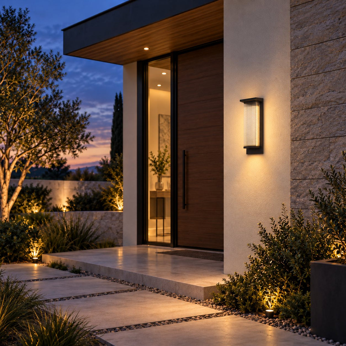 Modern Outdoor Solar Wall Lights with Remote Control Stainless Steel LED and IP65 Moisture Resistance